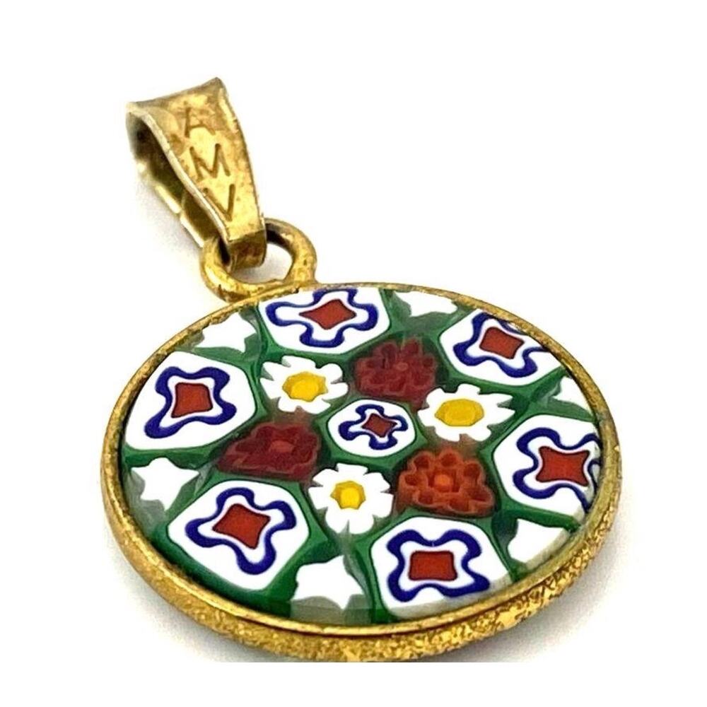 AMV Antica Murrina Venezia Millefiori Glass Pendant Gold Plated Italy